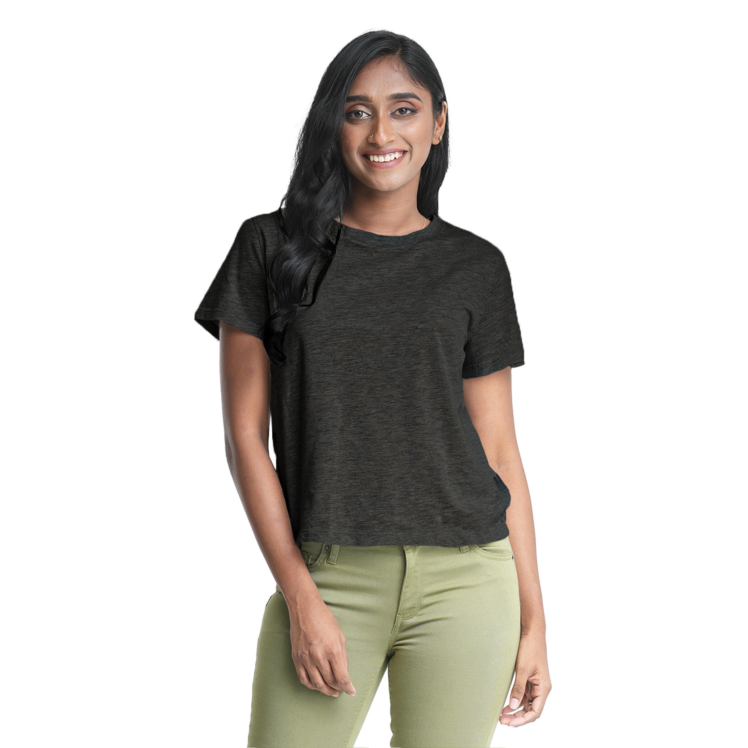 Women’s Crew Neck T-Shirt – Charcoal Heather – Moose Clothing Company